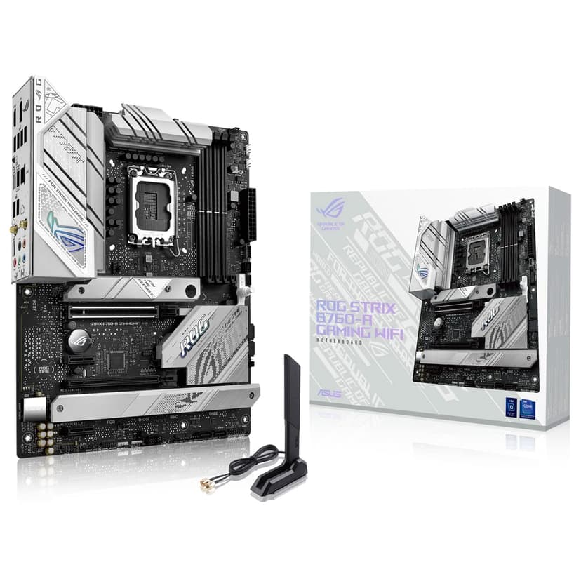 ASUS ROG STRIX B760-A GAMING WIFI – Carte mère gaming Intel B760 LGA 1700 ATX (DDR5, 12 + 1 phases d’alimentation, PCIe 5.0, 3 x PCIe 4.0 M.2, WiFi 6E, USB 3.2 Gen 2x2 Type-C, Aura Sync RGB) - 1
