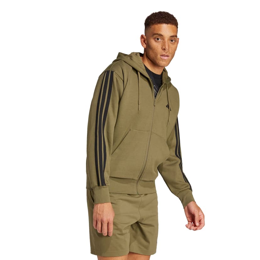 adidas Men's ESSENTIAL THREE STRIPES FLEECE ZIPPER HOODIE, olive strata/black, L - 6