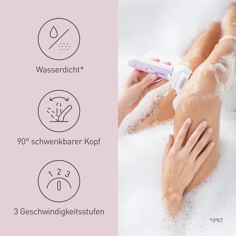 Panasonic ES-EY30-V503 Wet and Dry Epilator, Double Disc with 60 Tweezers, Flexible Head 90° Swivoting, 3 Speed Settings and LED Light, 30 Minutes Operation, Cordless - 5