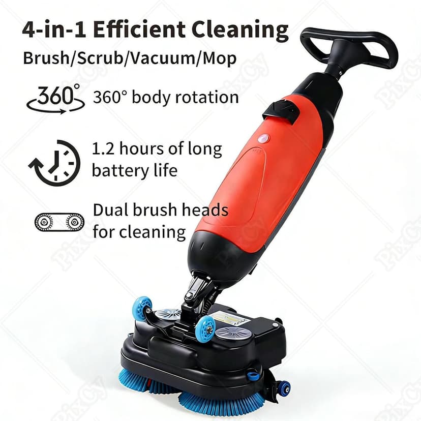 PixCy Laveuse Sol Professionnelle,Carrelage Autolaveuse sans Fil,2 Brosses Motorisées & Réservoirs 4L/6L,240 RPM Nettoyage Profond,pour Sols Durs & Carrelage,Portable Grey - 4