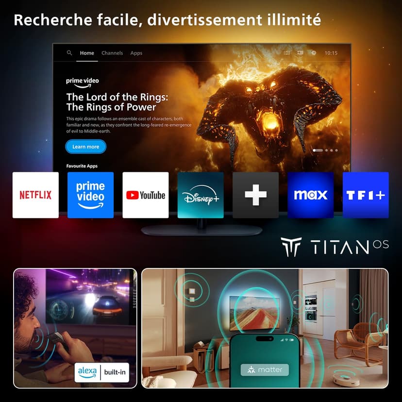 Philips Ambilight TV 75PUS8500 4K Smart TV - 75 Inch Display with Pixel Precise, Ultra HD, Titan OS, Dolby Vision and Dolby Atmos Sound - 6