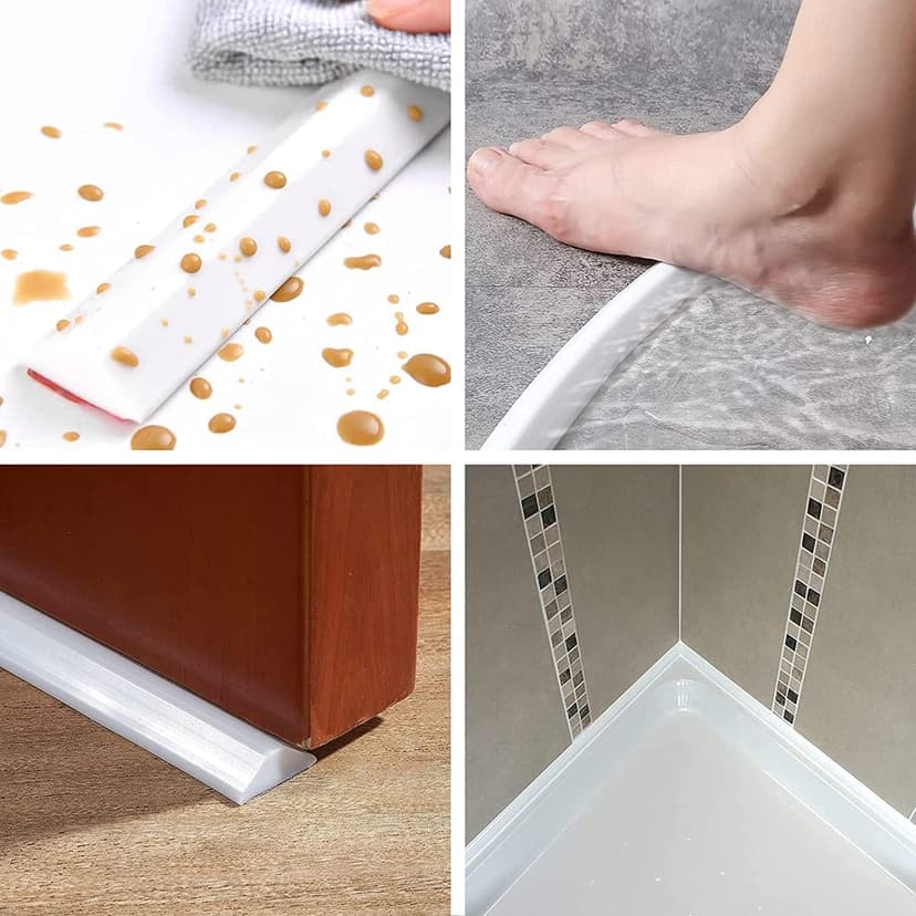 Self-Adhesive Splash Protection Strip Shower, Walk-In Shower Floor Water Barrier, Shower Water Stop for Wet and Dry Separation, Shower Threshold Water Damage for Bathroom and Kitchen (White, 100 cm) - 5