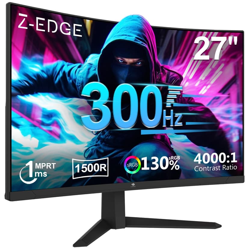 Z-Edge Ecran Pc Gamer Incurvé 27'' 300Hz (DP1.4 * 2), 1ms MPRT, FreeSync, FHD, 240Hz (HDMI2.0 * 2), Moniteur Gaming LED 16:9, Inclinaison Réglable, 1500R VA, 4000:1, VESA 100 * 100mm(DP Câble Inclus) - 1