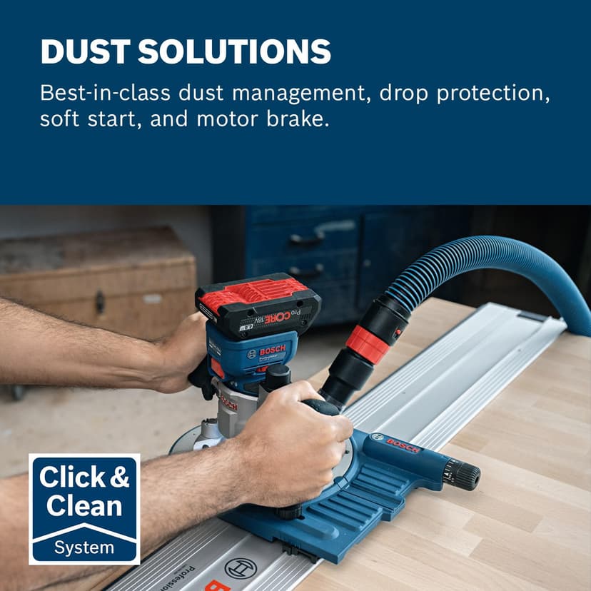 Bosch Professional 18V System Cordless Router GKF 18V-8 (incl. Parallel Guide, 2X vac adaptors, chip Shield, 8mm Collet, 2X Plunge Base vac adaptors, L-BOXX) - 3