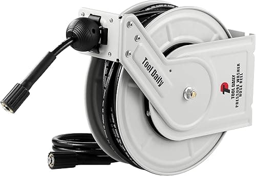 Tool Daily Retractable Pressure Washer Hose Reel, Power Washer Hose Reel 60 FT x 1/4”, Heavy Duty High Pressure Hose Reel 3600 PSI, Wall/Floor Mounted