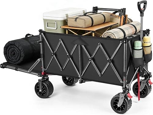 YEAUPE PRO Handcart Foldable 200-300L 150 kg, Foldable Handcart with Parking Brake, 4-Way Folding, Height Adjustable for Camping, Beach Trolley, Garden, Shopping, Black