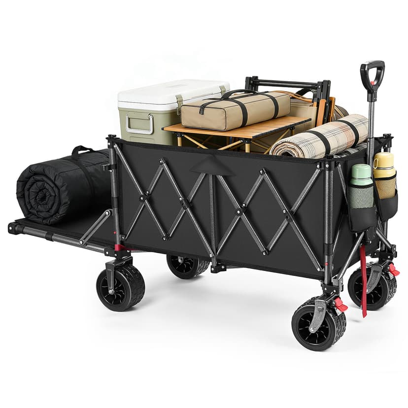 YEAUPE PRO Handcart Foldable 200-300L 150 kg, Foldable Handcart with Parking Brake, 4-Way Folding, Height Adjustable for Camping, Beach Trolley, Garden, Shopping, Black - 1