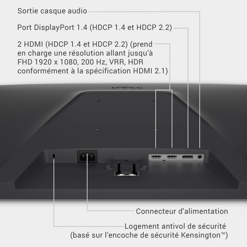 Dell 27 Écran PC Gaming - SE2725HG, Full HD (1920x1080), 200Hz, Fast IPS, 1ms, AMD FreeSync Premium, 99% sRGB, VESA (100x100mm), DisplayPort, 2 HDMI, Garantie 3 Ans, Noir - 4