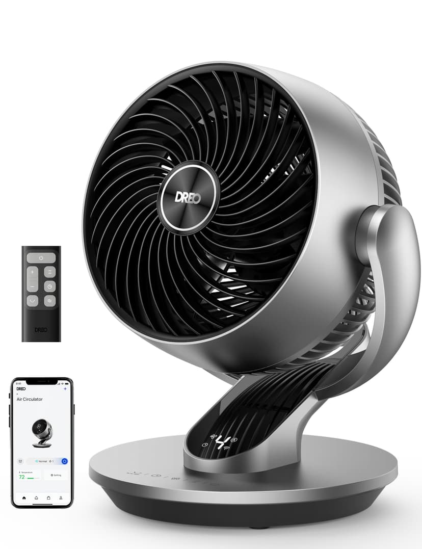 DREO Smart Table Fan for Bedroom, 28dB Silent Air Circulator Fan with Remote, 7 Inch Diameter Cooling Quiet Desk Fan, 120° Vertical Manual+90° Horizontal Oscillating, 4 Speeds, 5 Modes, 12H Timer - 1
