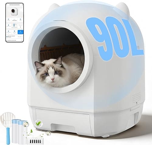 Devoko 90L Self cleaning cat litter tray,APP Control,6 safety sensors,Easy Clean litter robot,Extra Large litter boxes for Multiple Cats,Anti-pinch Smart Robot,Automatic cat litter tray for Multi-Cats