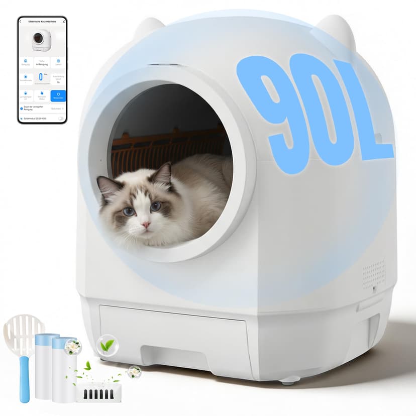 Devoko 90L Self cleaning cat litter tray,APP Control,6 safety sensors,Easy Clean litter robot,Extra Large litter boxes for Multiple Cats,Anti-pinch Smart Robot,Automatic cat litter tray for Multi-Cats - 1
