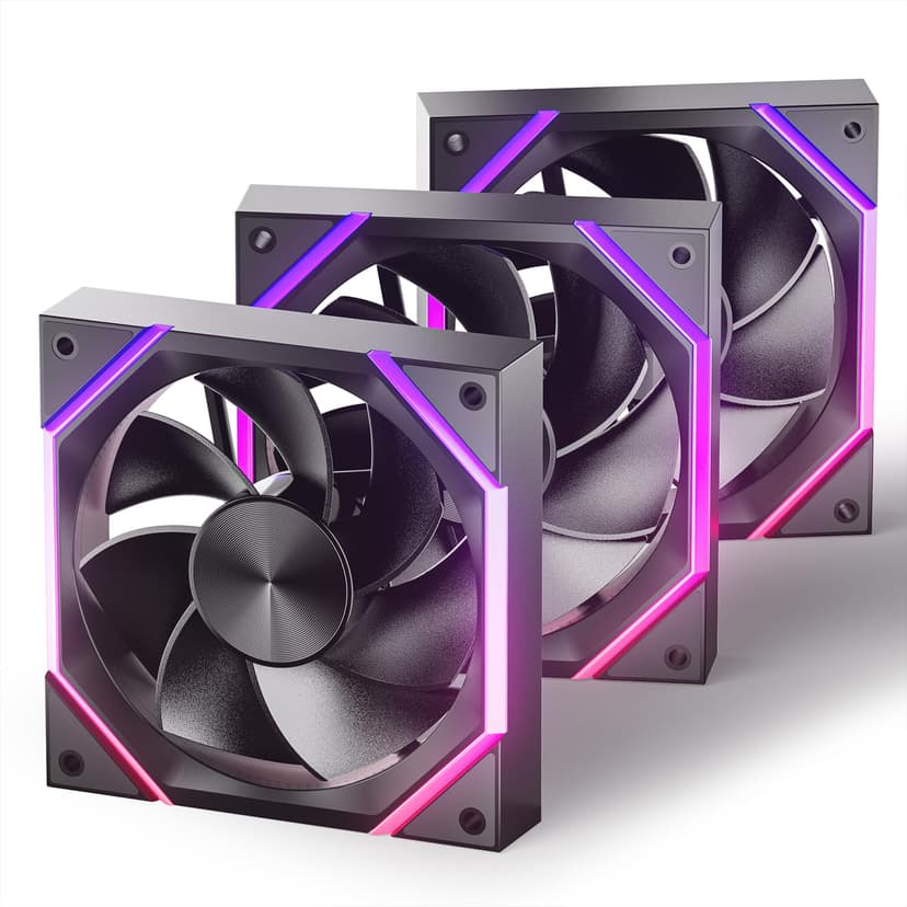 AsiaHorse NYOTA Reverse Blade 120mm ARGB PC Case Fan 3 Pack Intake Fan HDB Bearing 2000 RPM 61.5 CFM 4Pin PWM 5V 3Pin ARGB Black - 1