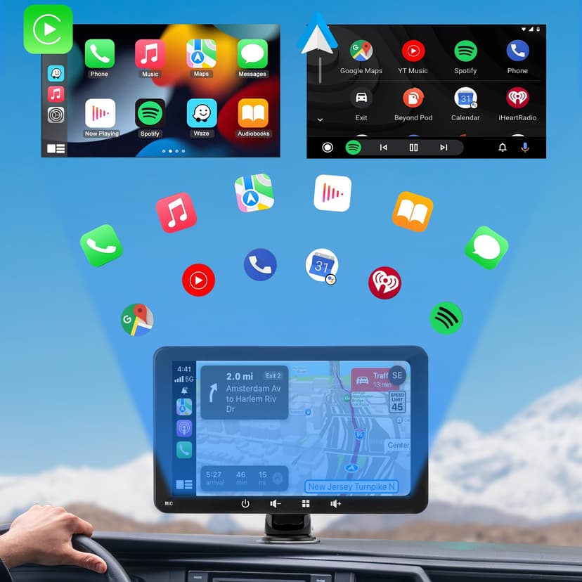 Autolink 7 inch Wireless Apple Carplay & Android Auto Car Play Screen, Portable Car Tablet Smart Screen with Voice Control, Support Mirror Link, GPS Control for Most Vehicles - 7