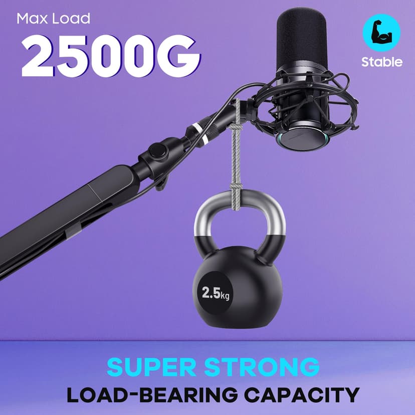 CAHAYA Microphone Boom Arm Professional Low Profile Adjustable Microphone Arm with Extension Rod Under-Screen Design for Streaming & Recording, Load Capacity up to 2.5 kg Microphone Swivel Arm - 2