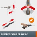 WORX Taille-Haies sans Fil sur perche 20V WG252E.9, Lame de 45 cm, écartement de 16 mm, manche télescopique, Léger et Ergonomique, Poignée Arrière Souple et Rotative, Livré sans Batterie ni Chargeur - 7