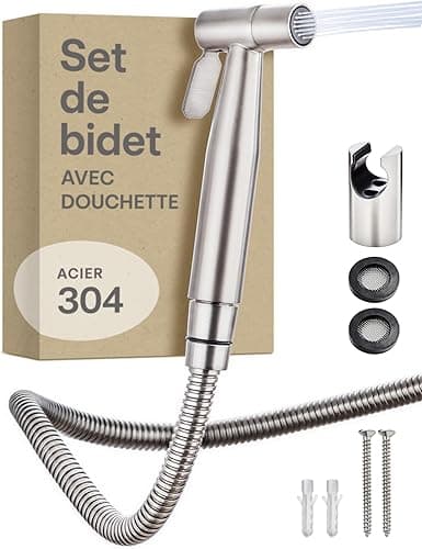 Praknu Handheld Bidet Douche Shower Spray for Toilet in Stainless Steel Sprayer, Hose & Holder - Stainless Steel – for Standard G1/2 Connection – Easy to Install
