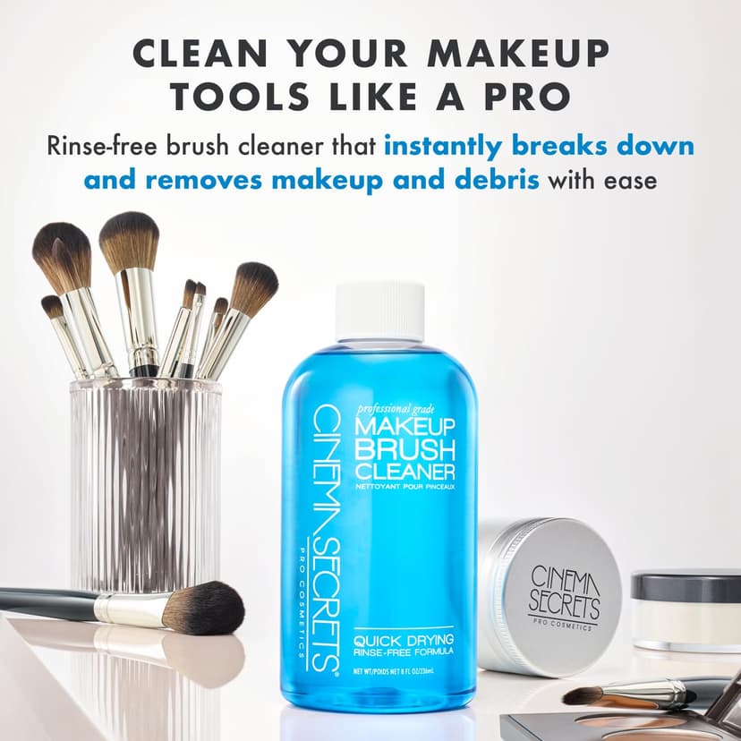 Cinema Secrets Original Blue Vanilla Makeup Brush Cleaner Solution - Professional Cleanser for Makeup Brushes - Quick-Drying, Rinse-Free Formula - Removes Stubborn Waterproof Make Up (2 fl oz) - 2