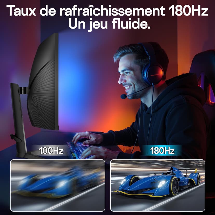 KOORUI 34-Zoll Curved Monitor,Gaming Bildschirm,WQHD 3440×1440 VA,180Hz + 1 MS MPRT,HDR400,99% sRGB, unterstützt 110mm Höhenverstellung,Schwarz,Für Heimkino,Büroalltag,Designbearbeitung - 3