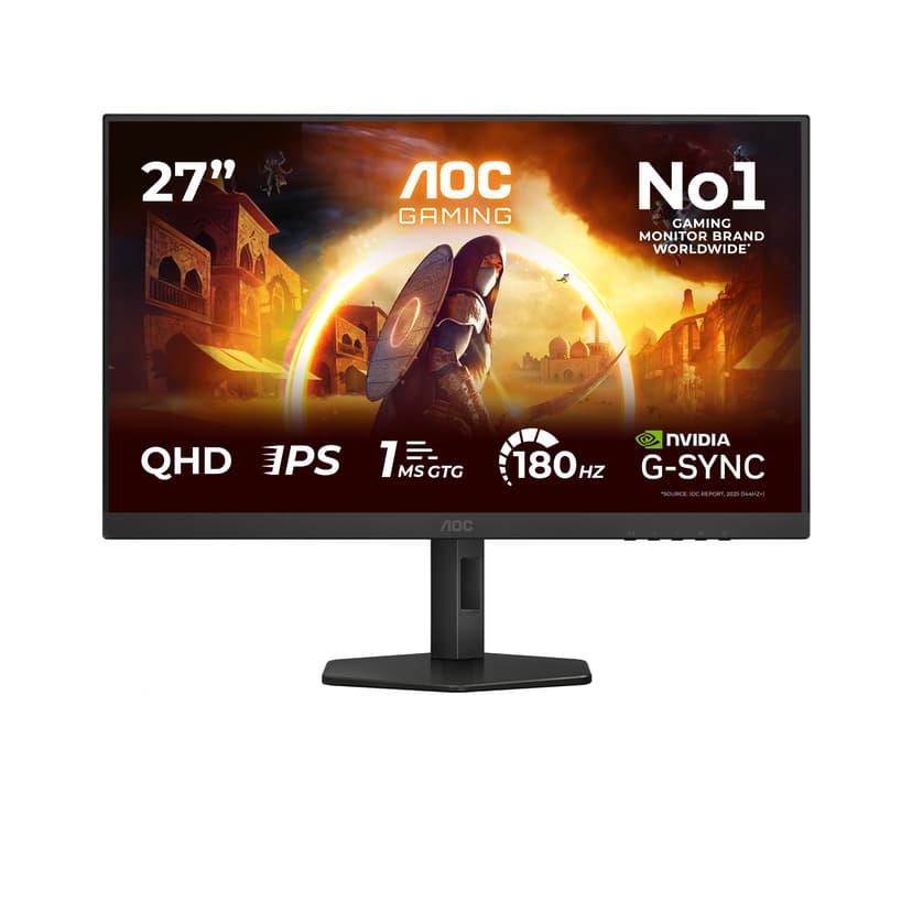 AOC Q27G4XD 27 inch WQHD Gaming Monitor 180Hz, Fast IPS Panel, 0.5ms MPRT, Adaptive Sync, HDR400, G-Sync Compatible, Height Adjustment, (2560x1440 HDMI 2x 2.0 DP 1x 1.4) Black - 2