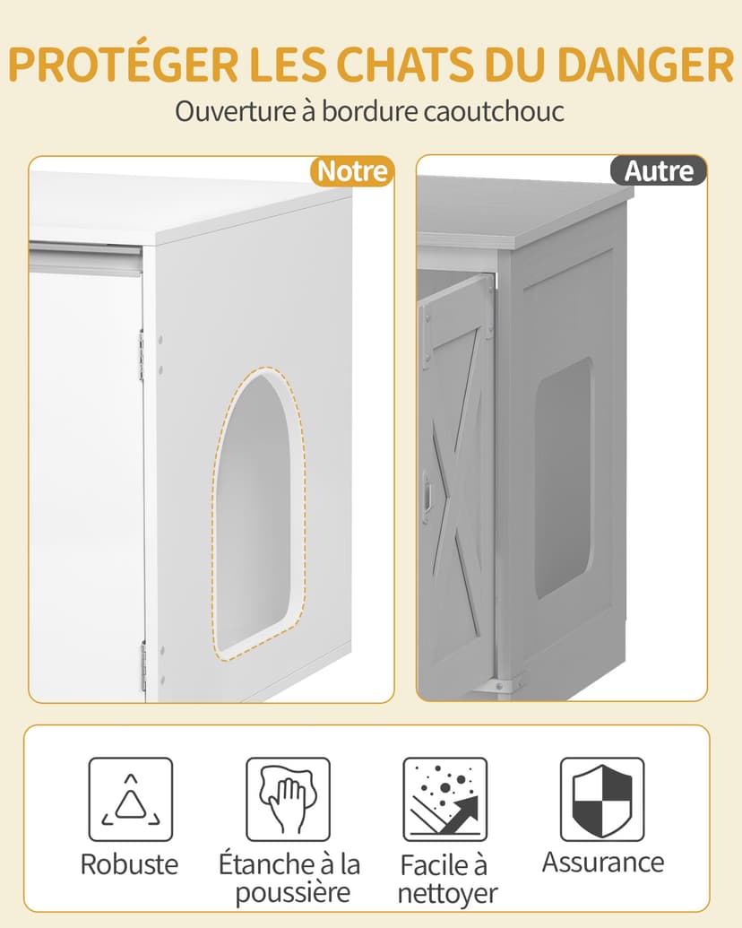 Hzuaneri Cat Litter Box Enclosure for 2 Cats, Hidden Litter Box Furniture Cabinet, Double Layer Indoor Cat House, Can be Used as TV Cabinet, 140 x 48.3 x 48 cm, White CB65603X - 4