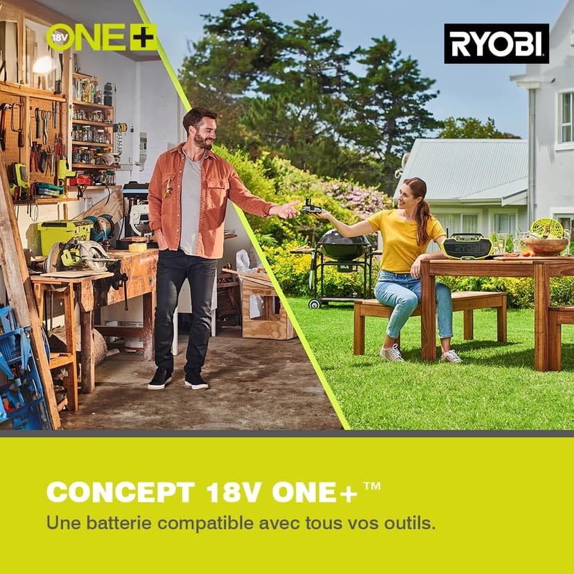 RYOBI - Bineuse sans Fil 18V One+ RY18CVA-0 – 4 Lames Acier, Largeur Ø20cm, Hauteur Adaptable, Idéale pour Petits Massifs et Potagers – Batterie Non Incluse - 4