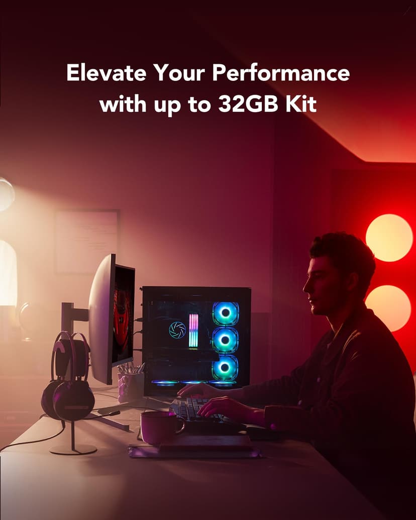 Lexar ARES Gen2 RGB DDR5 RAM 32GB Kit (2x16GB) 6400MHz CL30, 288-Pin UDIMM Desktop Memory, PC Gaming Computer Memory, for Intel XMP 3.0/AMD EXPO/CL30-38-38-76/1.4V - 3