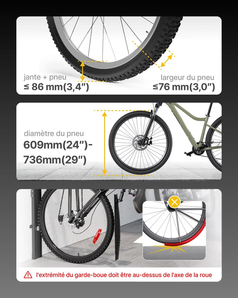monTEK Automatic Bicycle Lift - Vertical Bicycle Rack for Heavy Bicycles (up to 32 kg) - Easy Assembly, Space Saving Wall Mount for Garage, Shed, Home - For 24-29 Inch Tyres, E-Bikes - 4