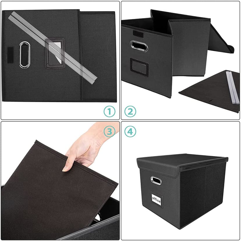 Okydoky Storage Boxes with Lid, A4 Hanging File Box Made of Fibreboard and Paper in Stylish Linen Look, Suitable for Home and Office, and File Storage Boxes (Black) - 5