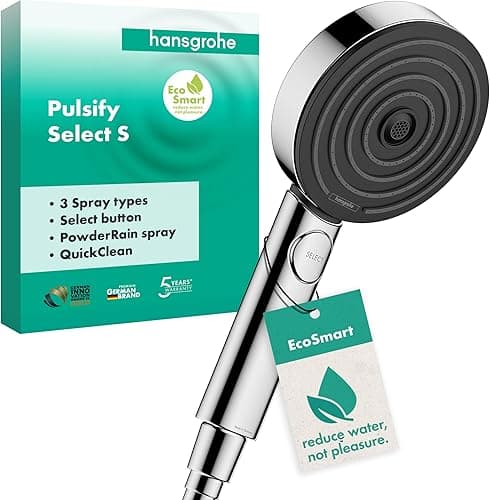hansgrohe Pulsify Select S - water-saving shower head 9 l/min (EcoSmart), hand shower round (⌀ 105 mm) with 3 sprays (Activation version), with anti-limescale function, chrome