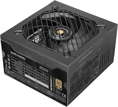 Mars Gaming MPB850PSI, Full Modular ATX Power Supply 850W, 10-Year Warranty, 80Plus Gold 90%, 14cm SI Fan, AI2-RPM Technology, DC-DC and SMD, ATX 3.1 and PCIe 5.1, 12V 2x6 Connector, Black