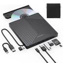 ORIGBELIE External CD DVD Drive, Ultra Slim CD Burner USB 3.0 with 4 USB Ports and 2 TF/SD Card Slots, Optical Disk Drive for Laptop Mac, PC Windows 11/10/8/7 Linux OS - 1