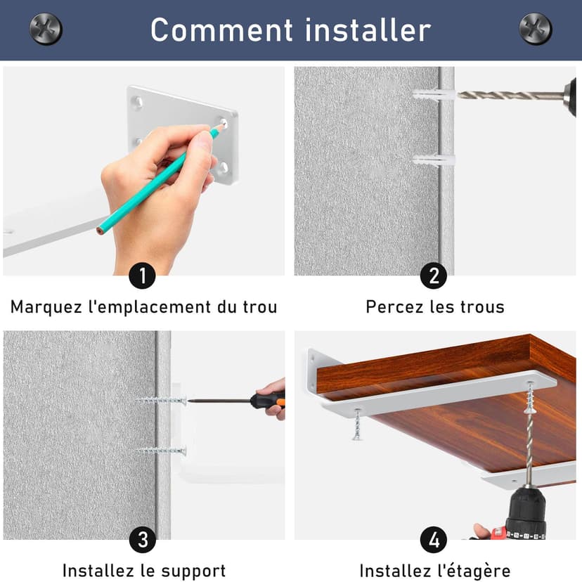 MLOQI Lot de 6 Equerre Etagere Murale, équerre Industrielle,Equerre Charge Lourde,5 mm D'épaisseur, Support Invisible étagère Murale avec Vis (Blanc 20 cm) - 6