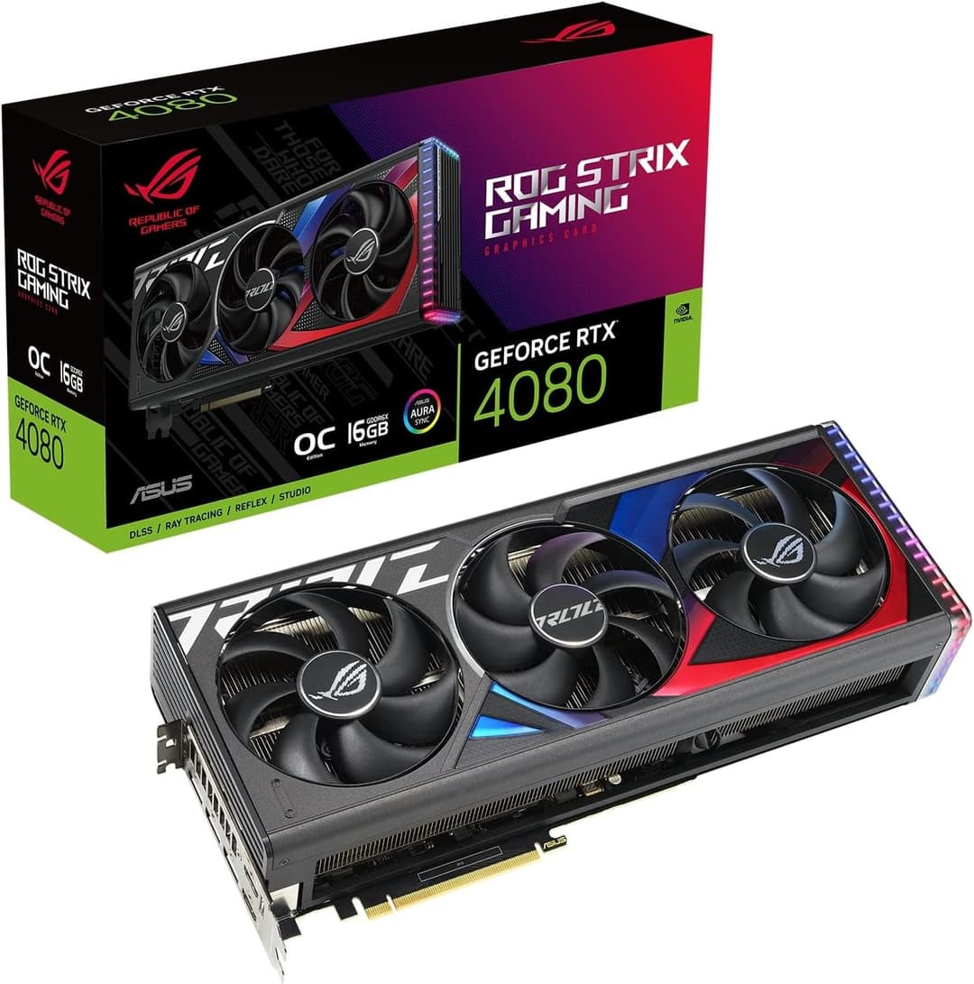 ASUS ROG Strix GeForce RTX 4080 OC Edition Gaming Graphics Card (PCIe 4.0, 16GB GDDR6X, HDMI 2.1a, DisplayPort 1.4a)