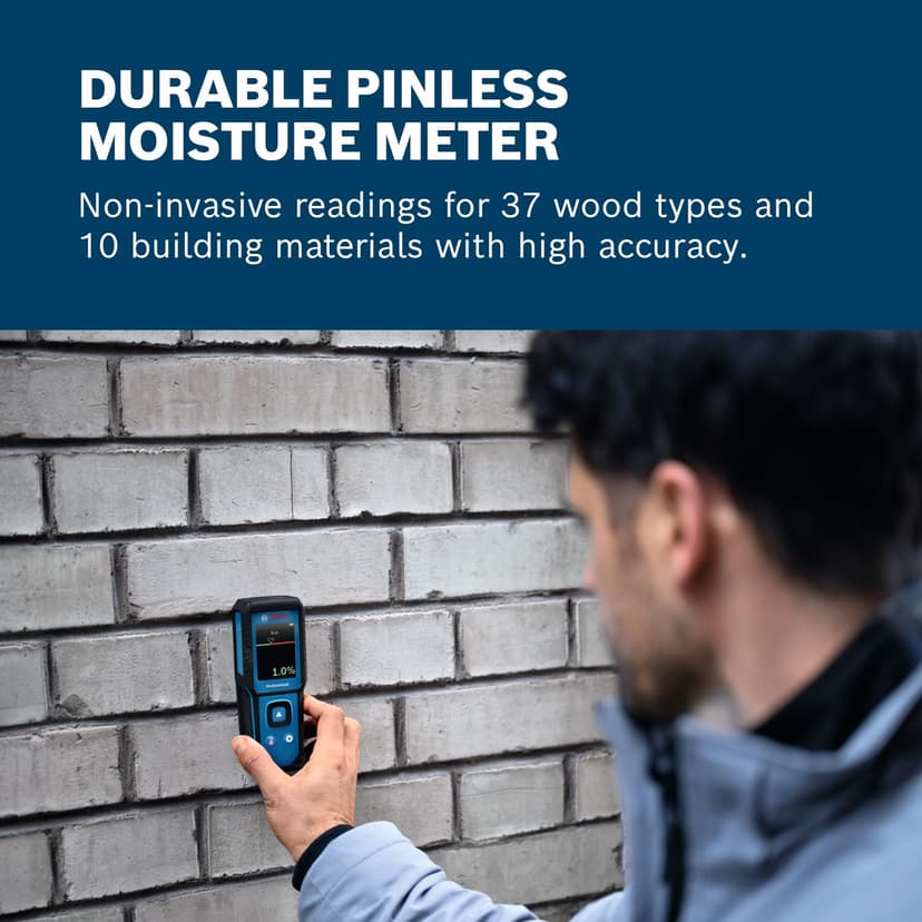 Bosch Professional pinless Moisture Meter GMM 1-15 (Non-invasive, Measures 37 Wood Types and 10 Building Materials, IP65 Rating, 2X AA Batteries, Pouch) - 3
