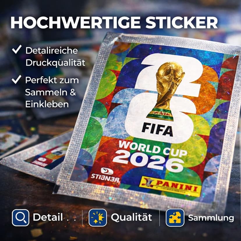 XXL Fan Starter Set World Cup 2026 – Original Panini Sticker Album & Stickers, Extra 1x Match Schedule & 3x Germany Armbands (10 Packs / 70 Sticker Set) Own Brand Bundle - 5