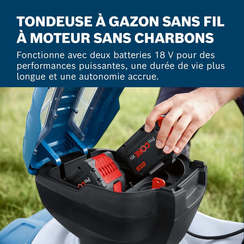 Bosch Professional 18V System tondeuse à gazon sans-fil GRA 18V2-46 (largeur coupe : 46 cm, réglage de hauteur dans 6 positions, sac ramassage en toile 60 l, 2 clés coupe-circuit, bouchon mulching) - 5
