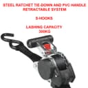 Master Lock 3238EURDAT Retractable Ratchet Tie Down Strap with S-Hooks, Black, 3m x 25mm Strap, Pack of 2 - 4
