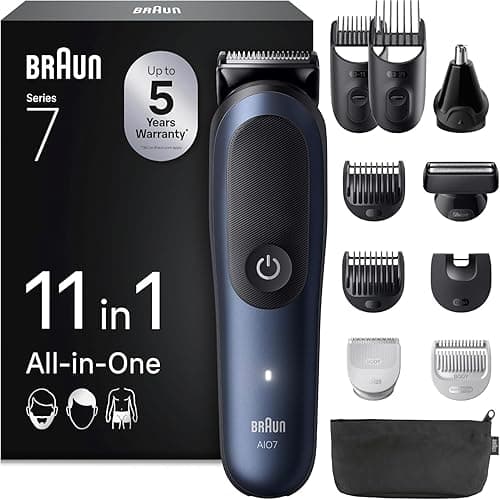 Braun All-in-One Series 7, 11-in-1 Grooming Set, ProBlade, AutoSense, 120 Min Battery, AIO7540, Blue