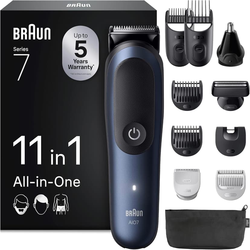 Braun All-in-One Series 7, 11-in-1 Grooming Set, ProBlade, AutoSense, 120 Min Battery, AIO7540, Blue - 1