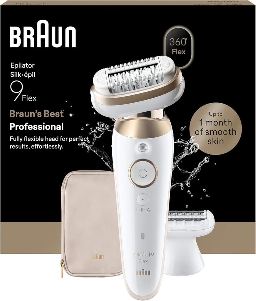 Braun Silk·épil 9 Flex, Epilator 360°, Dry/Wet, Includes Hair Removal Head and Trimmer Comb, 9-041 3D, Gold - 1