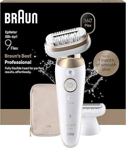 Braun Silk·épil 9 Flex, Epilator 360°, Dry/Wet, Includes Hair Removal Head and Trimmer Comb, 9-041 3D, Gold