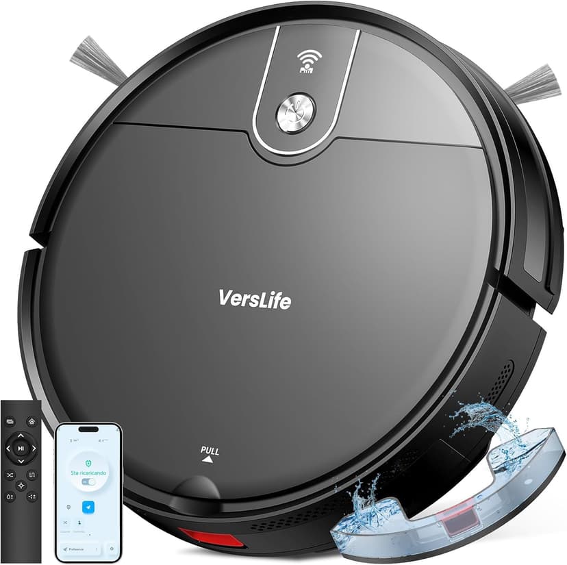 VersLife L6 Robot Aspirapolvere e Lavapavimenti 2 in 1, Autonomia 120 Minuti, 4000Pa, Controllo con App, Telecomando e Alexa, Silenzioso, Auto-ricarica, per Pavimenti Duri, Tappeti e Peli di Animali - 1