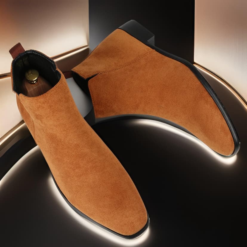 Men’s Suede Slip-On Chelsea Ankle Boots with Soft Lining, Low Heel Smart Dress Boots for Men, Round Toe Lightweight Formal Shoes, Classic Elastic Panel Comfort Footwear for Autumn Winter - 5