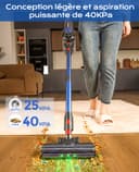 Cordless Vacuum Cleaner 50 Mins/40 KPA/450 W, Battery Vacuum Cleaner with Geen LED, Wireless Vacuum Cleaner with Upgraded Floor Brush, Vacuum Cleaner Battery for Pet Hair, Blue - 2