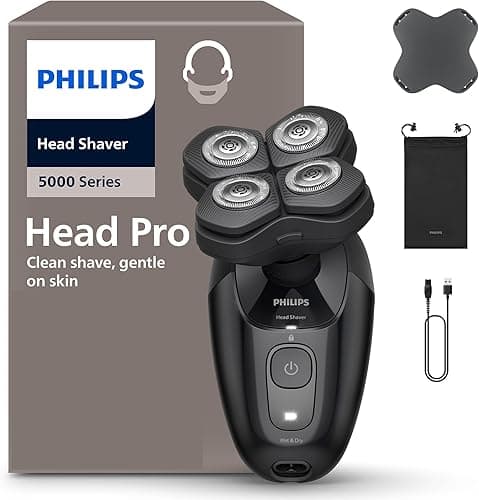 Philips Head Shaver Pro 5000 Series - Skull Shaver for Men and Women, 360° Flexing Head & ComfortCut Blades for Clean Shave, Gentle on Skin, Model HS5980/15