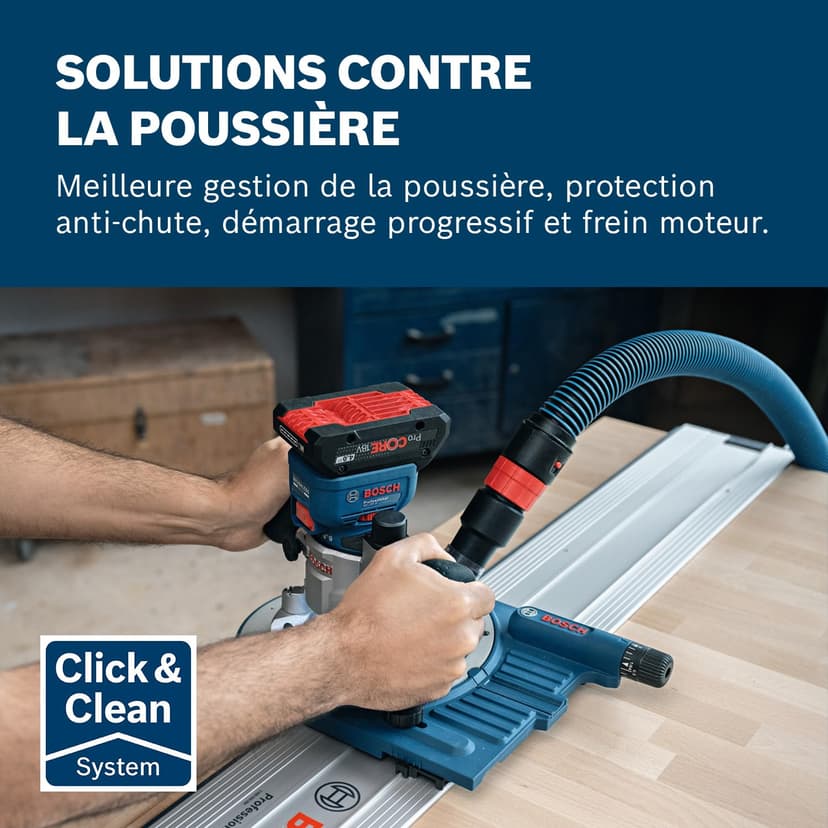 Bosch Professional 18V System Défonceuse portative GKF 18V-8 (butée longit., 2xadapt.aspi.surfaç,écran protection,pince 8mm,clé,base plongeante TE,2x adapt.aspi.base plongeante,L-BOXX,sans batt/charg) - 3