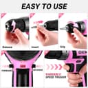 DEKOPRO Cordless Drill 20 V Pink Electric Screwdriver - Pink Screwdriver for Women - Complete Kit with 2 x 1.5Ah Batteries and Charger - 4