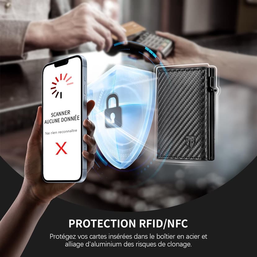 TENBST Porte Carte Bancaire Homme, Portefeuille Homme Magnétique, Porte-Cartes de Crédit avec Blocage RFID, Porte Monnaie Etui Carte Bancaire Anti, Portefeuilles et Porte-Cartes (Noir) - 5