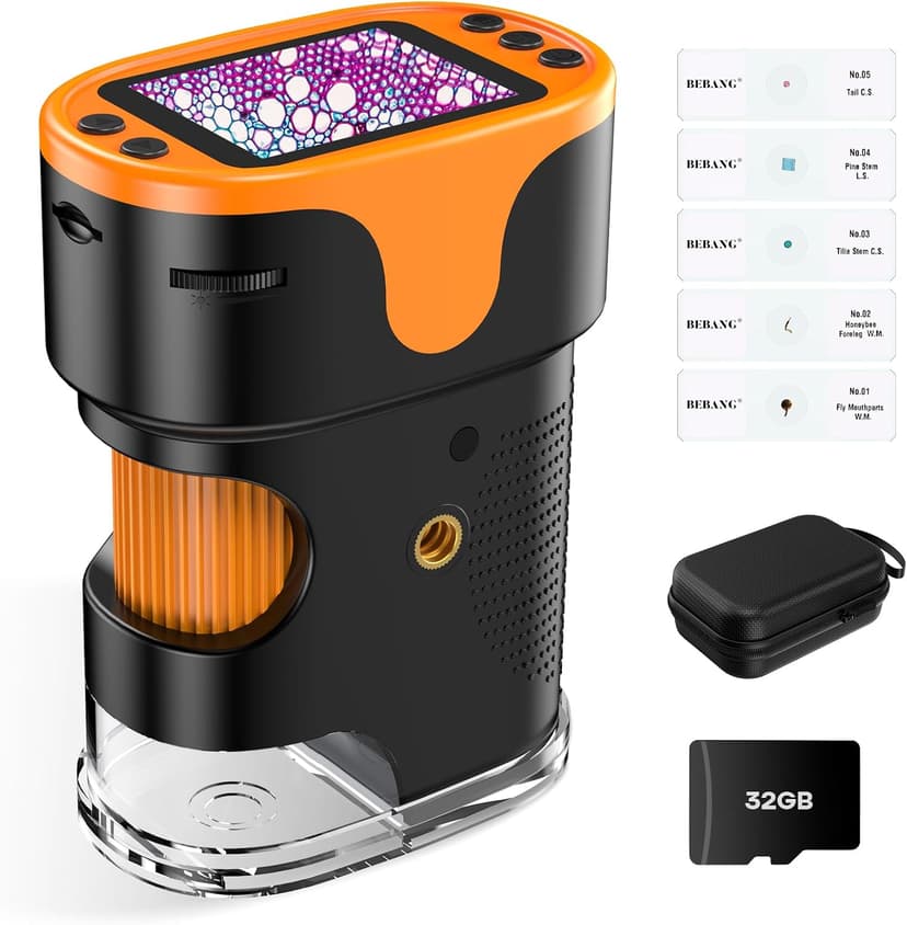 Digital Microscope for Kids Pocket Miniscope: 2.0" 4K Screen with 32G Card EVA Case, Rechargeable Handheld Coin Jewelry Portable Magnifying Glass Edu Science STEM Toy 4-12 Boy Girls - 1