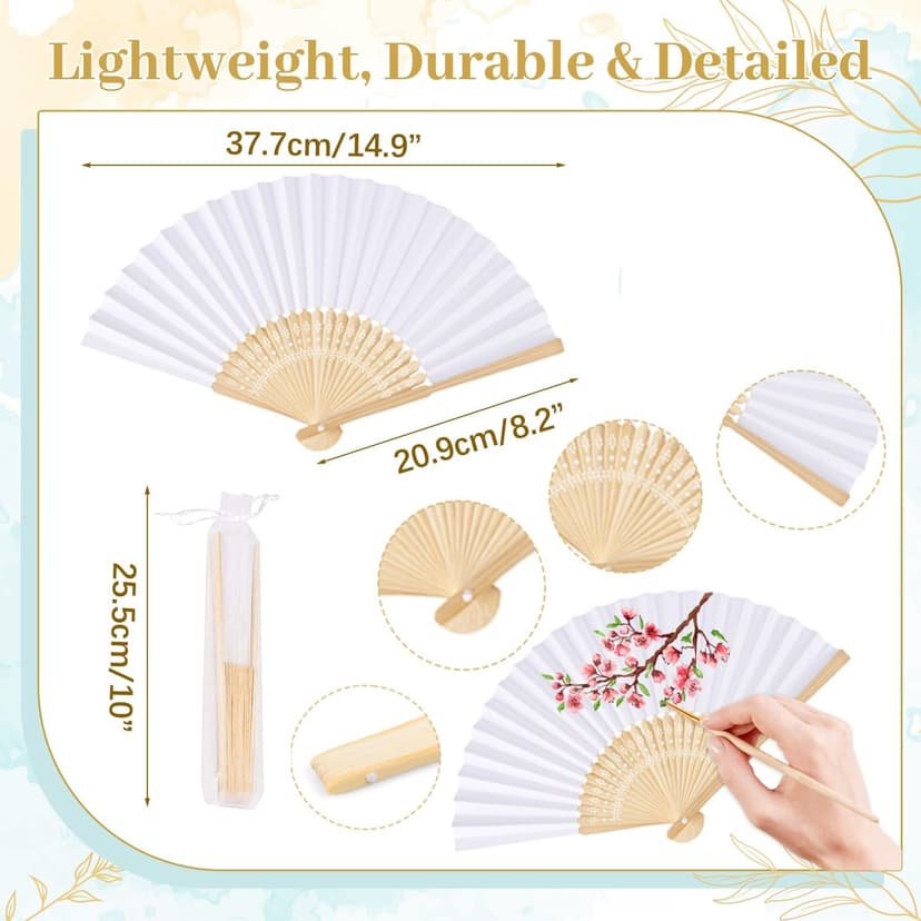 iZoeL 24 Wedding Fan White Paper Fan Handheld Hand Fan Folding for Guests White Traditional Fans Sumner Gifts for Church Hen Party Wedding Decorations DIY Wall Decor - 2